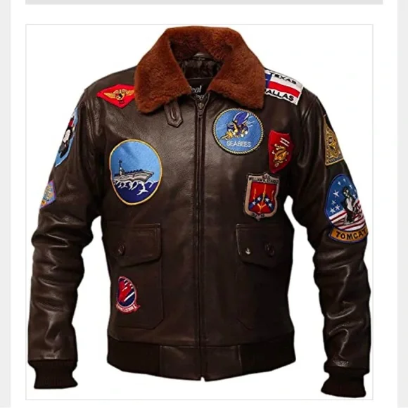 Men's Cockpit Aviator Leather Bomber Jacket with Patches L Large - Picture 3 of 16